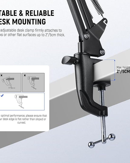 NEEWER Microphone Arm Stand, Suspension Scissor Boom Mic Arm Desk Mount with Clip & 3/8" to 5/8" Adapter Compatible with Blue Yeti Snowball HyperX QuadCast SoloCast Shure, Max Load 3.3 lbs, MS006