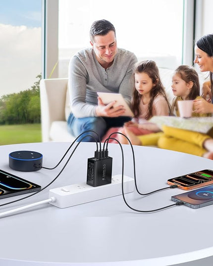 [2-Pack] USB C Wall Charger, 60W Type C Charger Block 5-Port Fast Charging Blocks,3USB C+2USB A Multiport Plug,PD Power Adapter Brick Cube for iPhone 17/16/15/14/13/Pro,iPad,Samsung,for Switch（Black）
