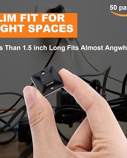 50 Pack 1.5 inch Zip Tie Adhesive Mounts Self Adhesive Cable Tie Base Holders with Multi-Purpose Tie wire clips with screw hole,Anchor stick on wire holder with 8 inch zip ties（White）