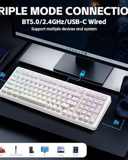 LEOBOG Aula Keyboard, F99 Wireless Mechanical Gaming Keyboards, Hot Swappable Custom Creamy RGB Backlit Computer Keyboard,BT5.0/2.4GHz/USB-C,Topographic Side-Printed Keycaps, Switch