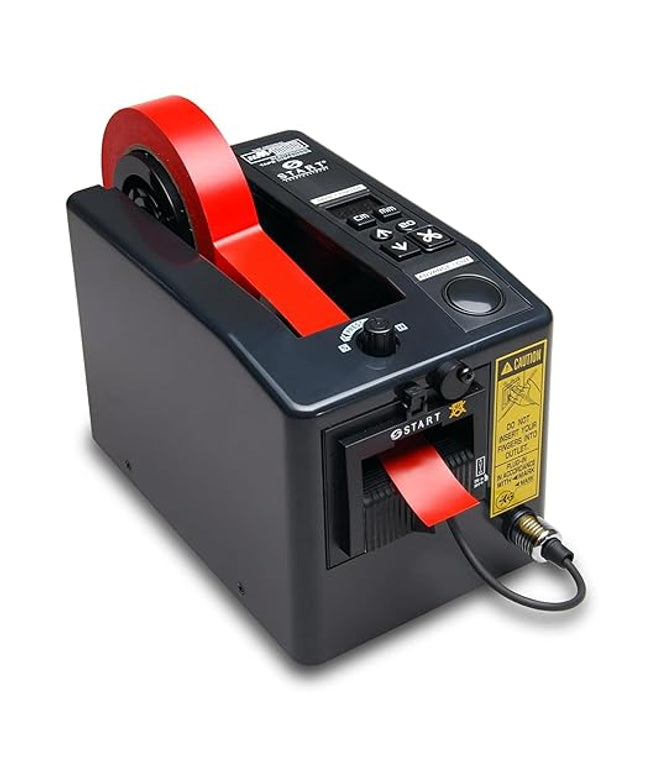 START International ZCM1000 Electric Tape Dispenser – Automatic Adhesive Tape Cutting Machine with Adjustable Feed Roller, Steel Frame, LED Display - for 0.28"-2" Tapes