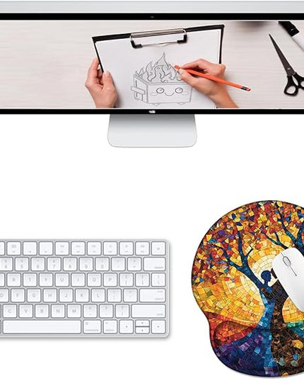 Ergonomic Mouse Pad Wrist Support, Tree of Life Gel Mouse Pads with Wrist Rest, Computer Mousepad for Desk with Non-Slip PU Base, Comfortable Mouse Pad for Office Accessories Supplies Decor