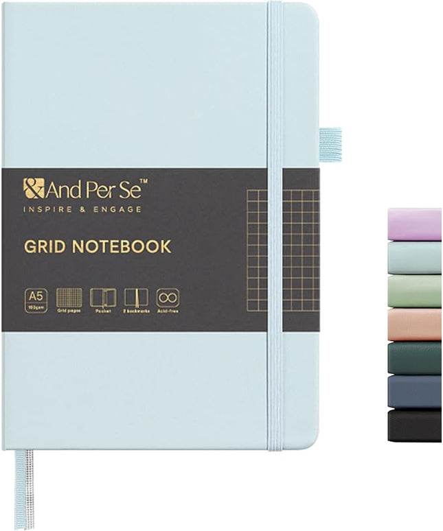 &And Per Se Graph Journal Notebook, 160 Pages, 5.7 x 8 inches College Ruled Thick Paper Notebook Journals for Writing, Grid Hardcover Notebook(1 Pack, cyan)