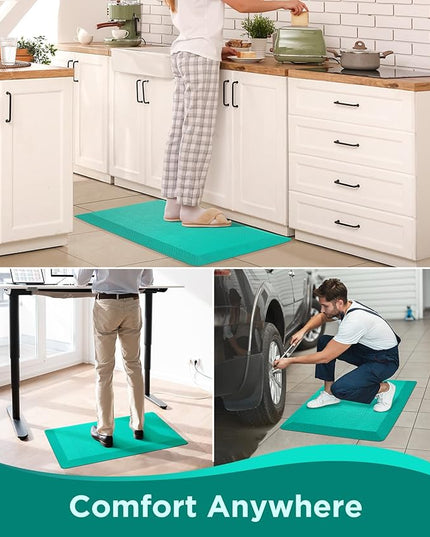Ophanie Kitchen mats for Floor, 3/4 inch Thick, Kitchen Rugs, 20''x39'' Anti Fatigue Standing Cushioned Mat, Waterproof,Comfort Ergonomic mat for Office, Home, Sink, Teal Non-Slip Bottom