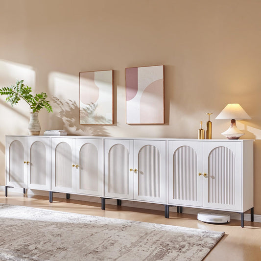 IFGET 123.5" W Modern Arched Sideboard Buffet Cabinet with Storage, White