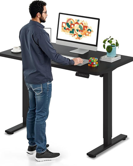 SANODESK Electric Standing Desk 48 x 24 Inches Whole-Piece Desktop Height Adjustable Stand Up Desk w/6-Button Controller Ergonomic Computer Desk for Home Office, Black Frame + Black Tabletop