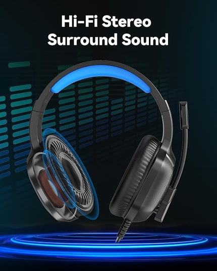 A36 Gaming Headset with Microphone for Pc, Xbox One Series X/s, Ps4, Ps5, Switch, Stereo Wired Noise Cancelling Over-Ear Headphones with Mic for Computer, Laptop, Mac, Nintendo, Gamer (Blue)