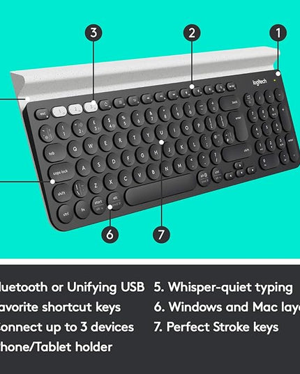 Logitech K780 Multi-Device Wireless Keyboard for Computer, Phone and Tablet – Flow Cross-Computer Control Compatible - Speckles, White