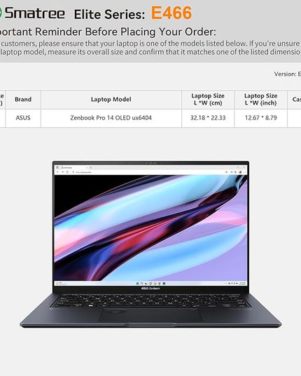 Smatree Laptop Sleeve for 14.5 inch ASUS Zenbook Pro 14 OLED UX6404, Case with Accessory Pocket, YKK Zipper, Patented Super-Corner Design (E466)