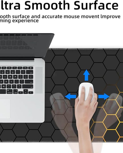 Galdas Gaming Mouse Pad XXL XL Large Long Extended Big Mousepad Non-Slip Rubber Keyboard Mouse Pad with Stitched Edges for Laptop Home Office (31.5x11.8x0.08 Inch) … (Grid)