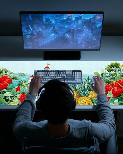 Mouse Pad Gaming Mousepad 31.5 x 11.8 Inch Coastal Lighthouse Tropical Floral Artwork and Smooth Diatomite Large Keyboard Mat XL Mouse Pad for Home and Office Desk Accessories