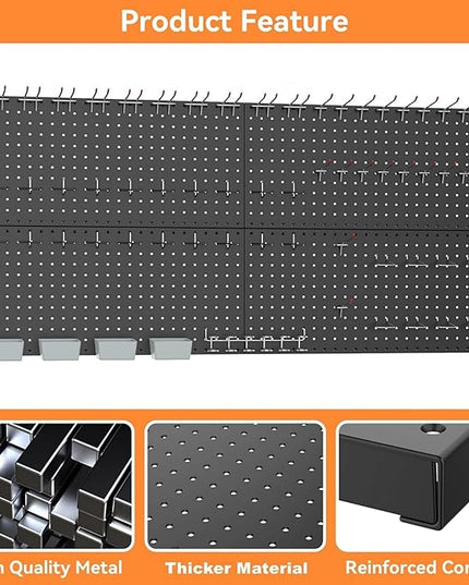 WALMANN Metal Pegboard Panels for Wall Tools Storage Pegboard for Garage, Workbench, Modular Peg Board Tool Organizer Board (Black 12"*24", Pack of 4)