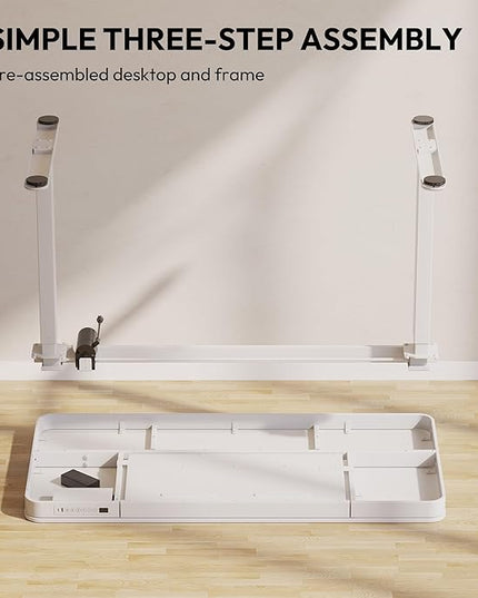 Standing Desk with Drawer, Electric Height Adjustable Home Office Desk with Storage & USB Ports, 55 inch White Wood Tabletop/White Frame