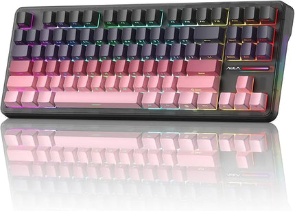 Aula F87 Pro Gaming Keyboard, Tri-Mode BT5.0/2.4GHz/USB-C Hot-Swappable RGB Wireless Mechanical Keyboard, Gasket Mount, 8000mAh, for Windows/Mac Gamer & Typists（LEOBOG Gray Wood Switch V4）