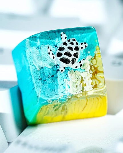 Sea Turtle Artisan Keycap Yellow and Light Blue Ocean R1 SA Profile Custom Sea Creatures Keycaps 1U ESC Handmade Gaming Resin Key Cap Cherry MX Switch Compatible Mechanical Keyboard Turtle Lover Gift