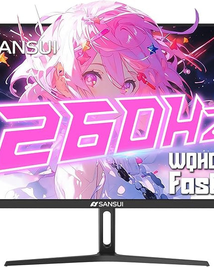 SANSUI Gaming Monitor 27" 1440p 260hz/240hz WQHD 2K - Fast IPS 1ms FreeSync Premium 丨DCI-P3 98% 丨sRGB130% 丨HDR10 丨2×DisplayPort 1.4丨2×HDMI2.0 PC Gaming Monitor with Crosshair