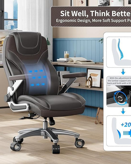 Big and Tall Office Chair with 5D Arms, 600lbs Fabric & PU Leather Heavy Duty Desk Chair, Adjustable Lumbar Support & Height, Tilt Function, High Back Ergonomic Executive Computer Chair