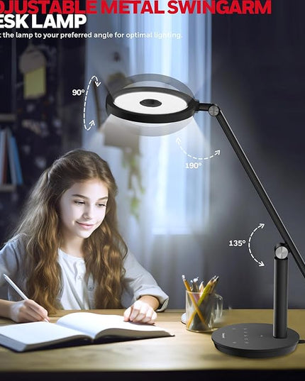 Honeywell Desk Lamp for Home Office, H6 Sunturalux™ Eye-Caring Led Desk Light, 800LM Dimmable Desk Lamp with Timer, Touch Control Tall Desk Reading Light, Table Lamp for Circle Webcam, Study, Bedroom