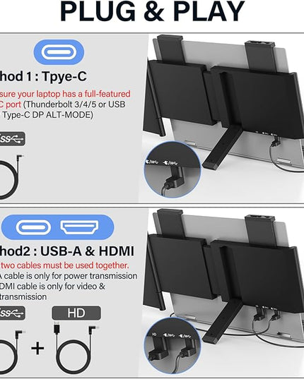 MAGICRAVEN Laptop Screen Extender, 15.6" FHD 1080P IPS Portable Monitor for Laptop 14-16.5" with USB-C/HDMI Port, Plug and Play Attachment Screen Extender for Windows/Mac/Android/Switch/PS5/Xbox