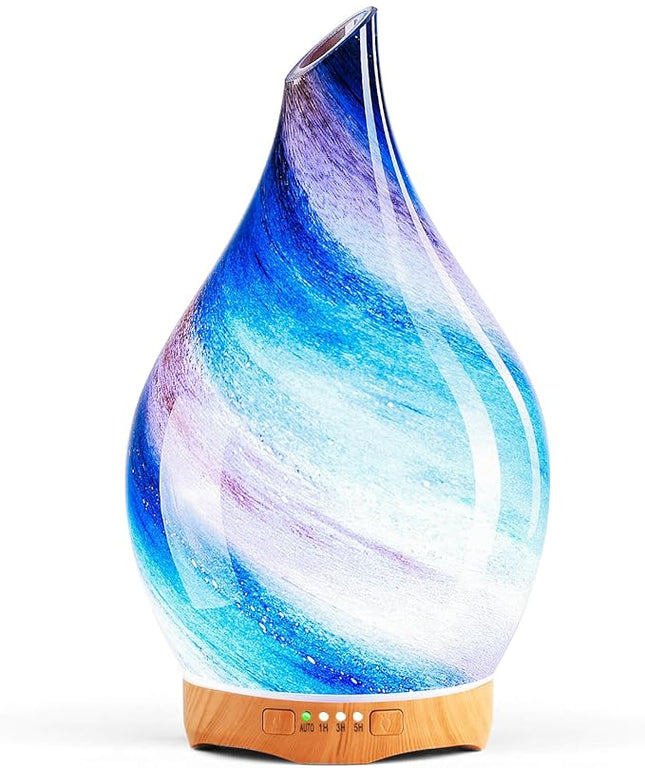 Porseme 280ml Essential Oil Diffuser Glass Color Changing Aroma Air Diffusers Aromatherapy Ultrasonic Cool Mist Humidifier 7 Running Hours Waterless Auto-Off for Sleeping, Yoga, Office, Spa (Galaxy)