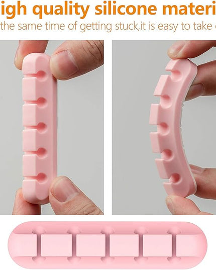 Cord Holder Cable Organizer Clips – Self Adhesive Cord Organizer for Desk, Car, Nightstands, Office, Pink Silicone Cord Keeper Cable Clips Wire Holders for Charger Cords (7-5-3-1-1 Slots)