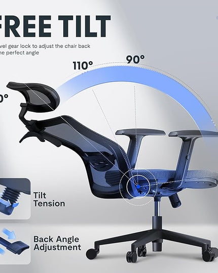 FLEXISPOT Classic Ergonomic Office Chair with High Back Swivel Computer Chair Executive Office Desk Chairs, with Lumbar Support/2D Headrest/Lockable Tilt Function, Foam Seat Cushion, Gray