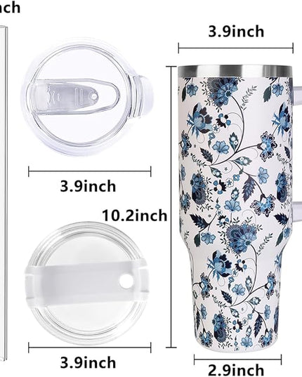 SYACOT 40 oz Tumbler with Handle and Straw Stainless Steel Insulated Tumbler Leak Proof Lid and Straw Lid Reusable Travel Mug Coffee Mug Cup Dishwasher Safe Keep Drinks Cold and Hot (Ceramics)