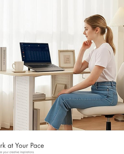 EUREKA ERGONOMIC Gaming Desk Computer, 37" Rolling Desk on Wheels for Small Space, Mobile Computer Cart with Pegboards Adjustable Shelves for Gaming PS Switch, Craft Station, Home Office - Maple