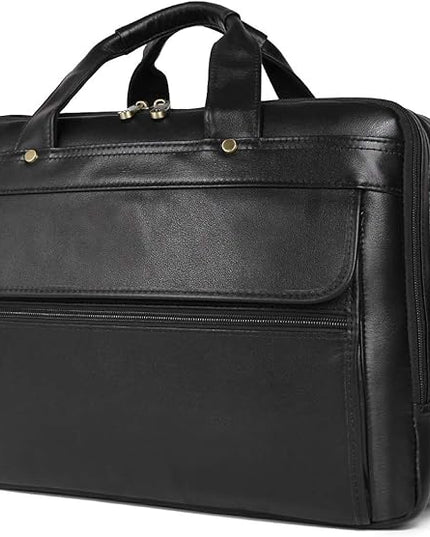 Augus Leather Briefcase for Men Business Travel Messenger Bags 15.6 Inch Laptop Bag, Black