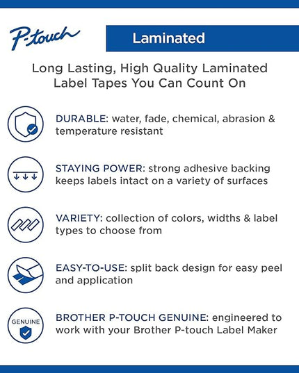 Brother Genuine P-touch TZe-231 4-Pack Tape (TZE2314PKB) ½” (0.47” or 12mm) x 26.2 ft. (8m) Laminated Black on White, (For use with PT-D210, PT-H110, PT-D220, PT-D410, PT-D600 Label Makers)