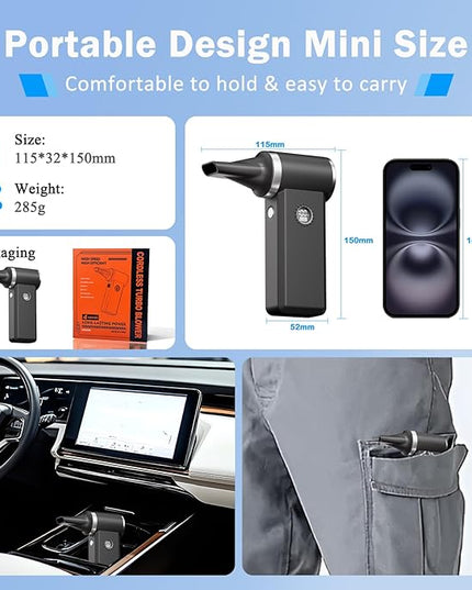 Cordless Electric Air Duster - 180K RPM Brushless Motor, 45W SuperFast Charge, 29.6Wh Rechargeable Battery, 4-Speed Adjustable Dust Blower for PC Cleaning, Electronics, Car & Woodworking, Black