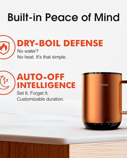 Vsitoo S3 Plus 14oz Heated Coffee Mug - Temperature Control Smart Mug with Mug Warmer, Auto-Sensing AI Heats Drinks to 120-150°F Hands-Free.Ideal for Home/Office/Gifts，Copper
