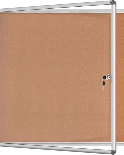 Mifuro 38"x38" Enclosed Bulletin Board, Lockable Weather-Resistant Aluminum Cork Noticeboard for School & Office, Silver Frame w/Cork