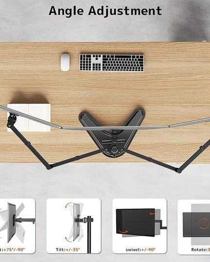 Triple Monitor Stand, Heavy Fully Adjustable Motion Mount Fits 3 Screens up to 27 inche, Free Standing Desk Stand with Base and Cable Management, 22 lbs Weight Capacity per Arm, Black