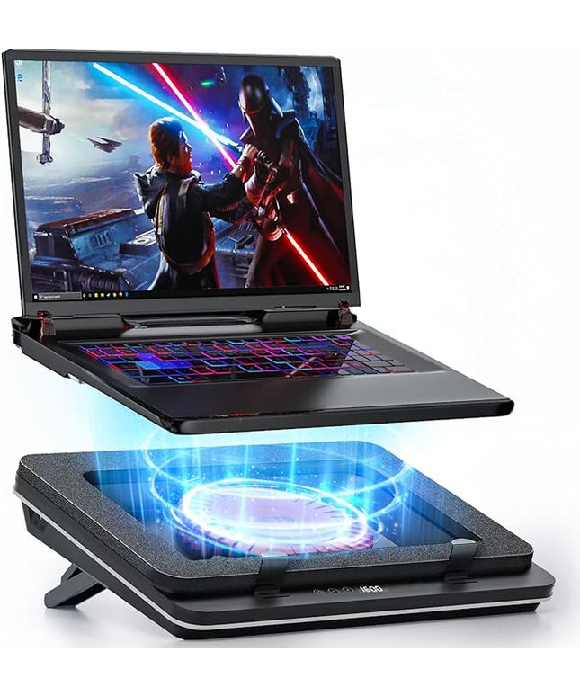 IETS GT600 Laptop Cooling Pad Equipped Gigantic Turbo-Fan（5.5inch Diameter）,Sealed Foam for Rapid Cooling Gaming Laptop,14.1-19.3 inch Laptop Cooler with Adjustable Brackets,Dust Filter,Touch Start