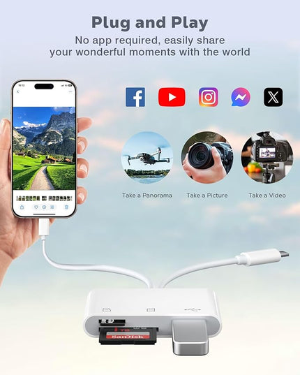 MoKo SD Card Reader for iPhone/iPad, USB C Memory Card Reader with SD/TF Card Slots USB OTG Camera Adapter, USBC Dual-Connector to Micro SD/SD/USB3.0 Card Reader for iPhone/iPad/MacBook/Samsung/Google