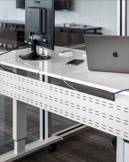 Stand Up Desk Store Under Desk Cable Management Tray Black Horizontal Computer Cord Raceway and Modesty Panel (White, 51")