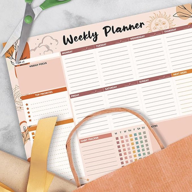 Weekly Planner, 52 Pages Undated Daily List Schedule Notebook Time Management Memo Pad for Office, Home Planning & School Scheduling (Pattern-B)