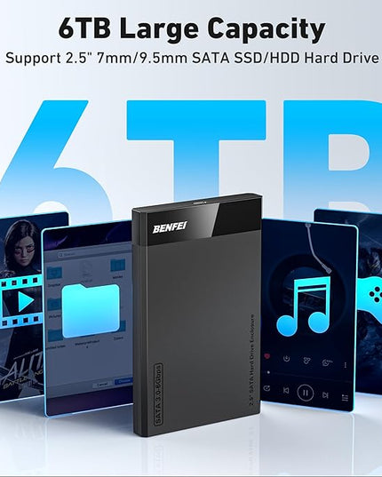 BENFEI 2.5 Inch SATA to USB Tool Free External Hard Drive Enclosure (6Gbps, Optimized for SSD, Support UASP SATA III)