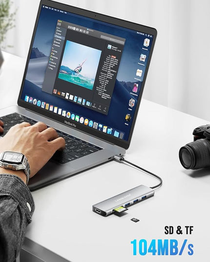 Lemorele USB C Hub 8-in-1 Adapter, USB-C Hub with 4K HDMI Output, 100W Power Delivery, USB 3.0 5Gbps Port, SD/TF Card Reader Adpater, Compatible for MacBook Pro, XPS, Chromebook and More(Silver)