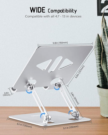Tablet Stand Holder for Desk, Adjustable Desktop Tablet Holder, Foldable Aluminum Tablet Mount for iPad pro 11, iPad Air Mini, Samsung Galaxy Tabs Z Fold Kindle Fire 4-12 inch, Silver