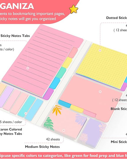 Sticky Notes Set, Post Self-Stick Notes Pads for Journaling Notebook Planner Study, Office Supplies College Essentials Back to School Supplies for High School Students Teen Girl Gifts Preppy