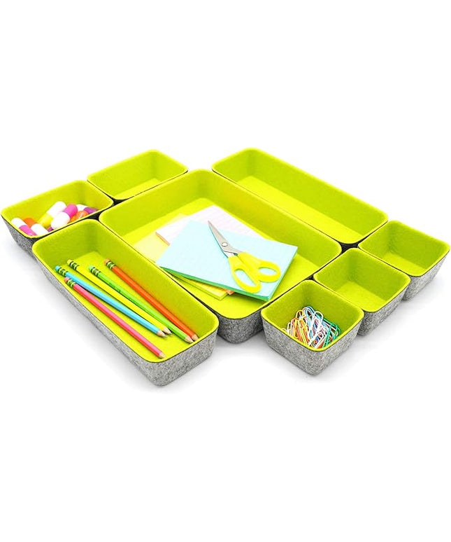 Welaxy desk drawer organizer tray dividers small felt storage bin sturdy but soft for office suppliers entryway catchall key holder makeup crafts pens decluttering 8-piece (Spring Green)