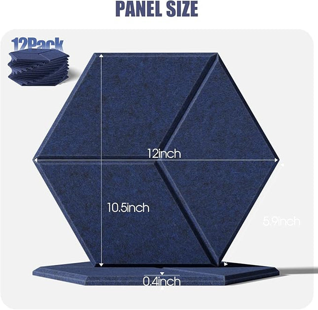 12 Pack Self-adhesive Acoustic Panels 12" X 10" X 0.4" -Sound Proof Foam Panels with High Density, Fashionable Y-Lined Design, Flame Resistant, Absorb Noise and Eliminate Echoes(Dark Blue)