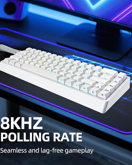 ND68 68 Keys Wired Magnetic Switch Keyboard, 0.005MM RT Accuracy, 8KHZ Polling Rate/Latency As 0.125MS/256KHZ Single Key Scan Rate/ARGB，Hot Swappable,Gasket Structure Gaming Keyboard(White)