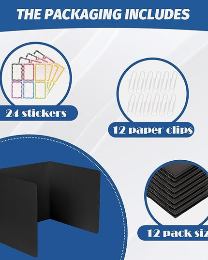 12 Pack Desk Dividers for Students,3-Fold Privacy Screens,Testing Dividers for Classroom Waterproof,Plastic Easy Clean Privacy Shields for Student Includes Extra Labels