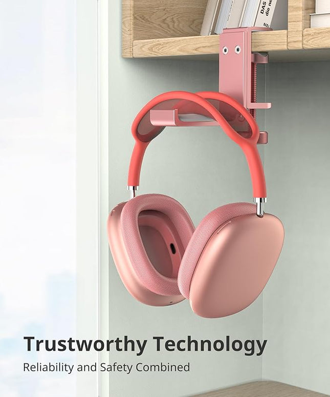 Headphone Stand for Desk – Aluminum Under Desk Headset Stand with Foldable Hook, Headphone Holder Clamp Mount for Gaming Accessories, Space-Saving Headset Hanger