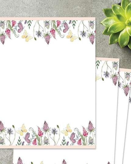 Current Singing Butterfly Floral Letter Paper - Spring Stationery Papers With Decorative Butterfly Border, Printable Holiday, Wedding & Bridal Shower, & Invitation Sheets, Set of 25, 8 1/2" x 11"