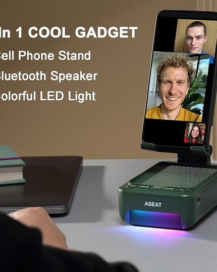 Gifts for Men Him, Cell Phone Stand with Bluetooth Speaker&Led Color Changing Light, Unique Gifts for Women Dad Her Husband, Birthday Gifts for Men