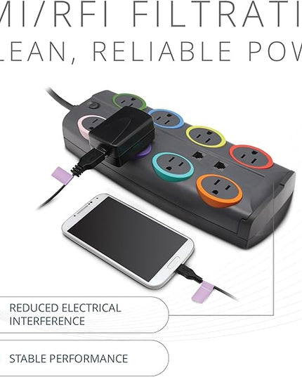 Kensington SmartSockets 8-Outlet, 8-Foot Cord, & 3090 Joules Premium Surge Protector (K62691NA) Gray